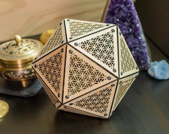 Icosahedron Flower of Life Model Kit Sculpture, Sacred Geometry Decor, Laser Cut Ornament, Kumiko, Desk Decoration, Centerpiece, Table Decor