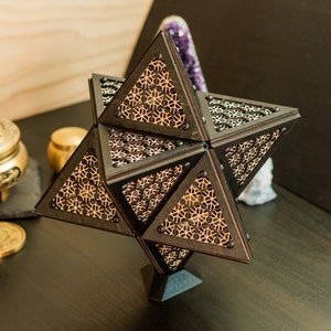 Merkaba Bishamon Model Kit Sculpture, Sacred Geometry Decor, Laser Cut Ornament, Kumiko Design, Desk Decoration, Centerpiece, Table Decor