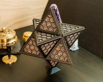 Merkaba Bishamon Model Kit Sculpture, Sacred Geometry Decor, Laser Cut Ornament, Kumiko Design, Desk Decoration, Centerpiece, Table Decor