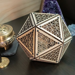 Icosahedron Kikkou Model Kit Sculpture, Sacred Geometry Decor, Laser Cut Ornament, Kumiko Design, Desk Decoration, Centerpiece, Table Decor