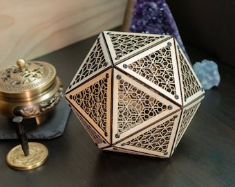 Icosahedron Kikkou Model Kit Sculpture, Sacred Geometry Decor, Laser Cut Ornament, Kumiko Design, Desk Decoration, Centerpiece, Table Decor