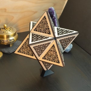 Merkaba Kikkou Model Kit Sculpture, Sacred Geometry Decor, Laser Cut Ornament, Kumiko Design, Desk Decoration, Centerpiece, Table Decor