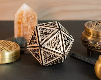 Mini Icosahedron Shuriken Model Kit Sculpture, Sacred Geometry Decor, Laser Cut Ornament, Kumiko Design