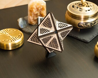 Mini Merkaba Chevron Model Kit Sculpture, Sacred Geometry Decor, Laser Cut Ornament, Kumiko Design