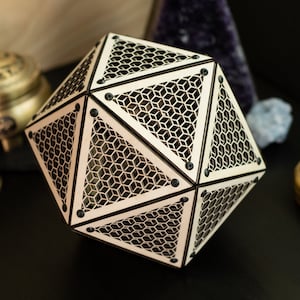 Icosahedron Cubic Model Kit Sculpture, Sacred Geometry Decor, Laser Cut Ornament, Kumiko Design, Desk Decoration, Centerpiece, Table Decor