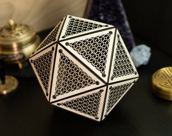 Icosahedron Cubic Model Kit Sculpture, Sacred Geometry Decor, Laser Cut Ornament, Kumiko Design, Desk Decoration, Centerpiece, Table Decor