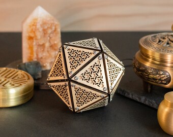 Mini Icosahedron Iris Model Kit Sculpture, Sacred Geometry Decor, Laser Cut Ornament, Kumiko Design