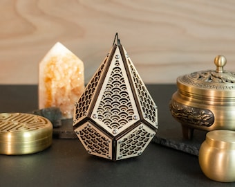 Mini Polyhedron Seigaiha Model Kit Sculpture, Sacred Geometry Decor, Laser Cut Ornament, Kumiko Design