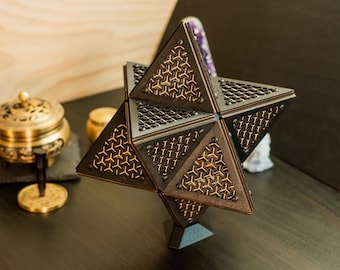 Merkaba Triad Model Kit Sculpture, Sacred Geometry Decor, Laser Cut Ornament, Kumiko Design, Desk Decoration, Centerpiece, Table Decor