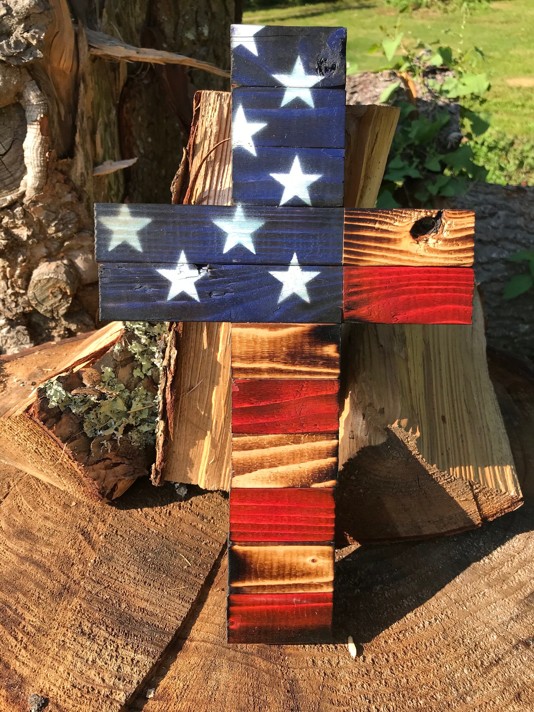 Rustic Wooden American Flag Cross Etsy