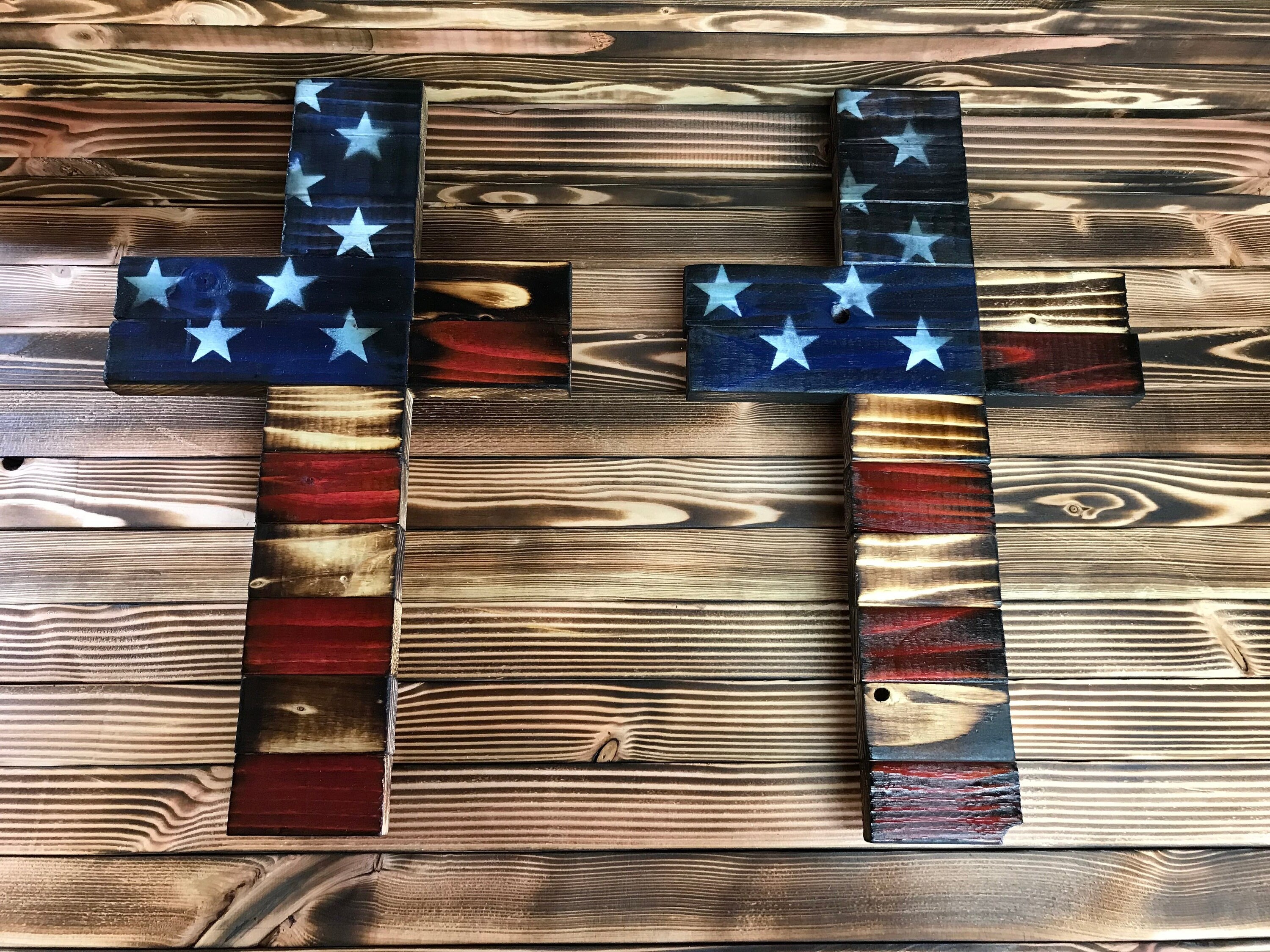 Rustic Wooden American Flag Cross Etsy
