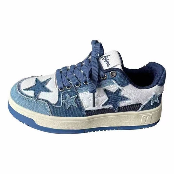 Denim Blue Sneakers Star Platform Shoes Harajuku Womens 