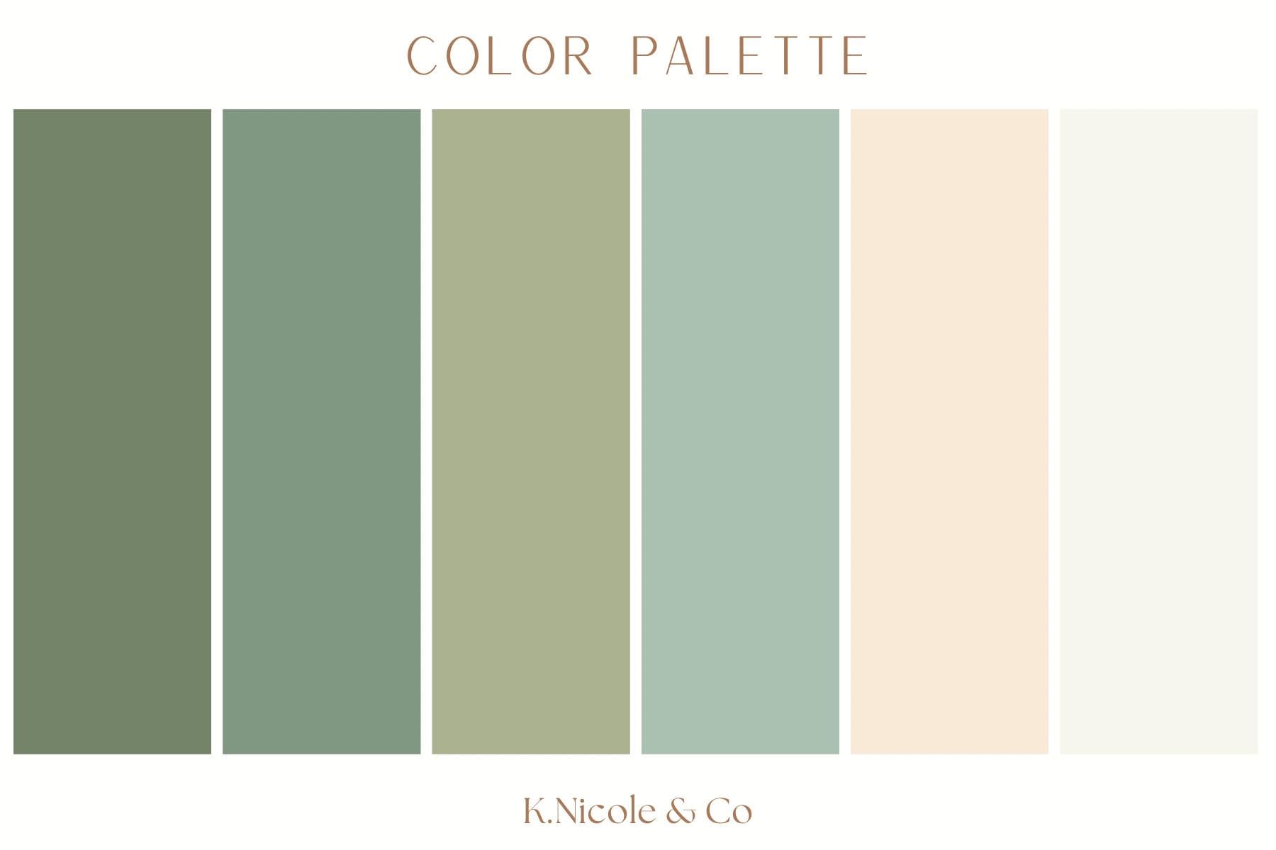 Palette de couleurs Pale Grove | Codes HEX, Sherwin‑Williams & nuancier Procreate | Téléchargement instantané