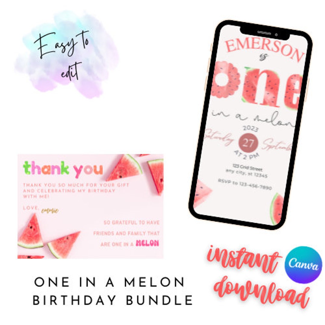 ONE in a MELON | Printable Birthday Invitation | Instant Download ...