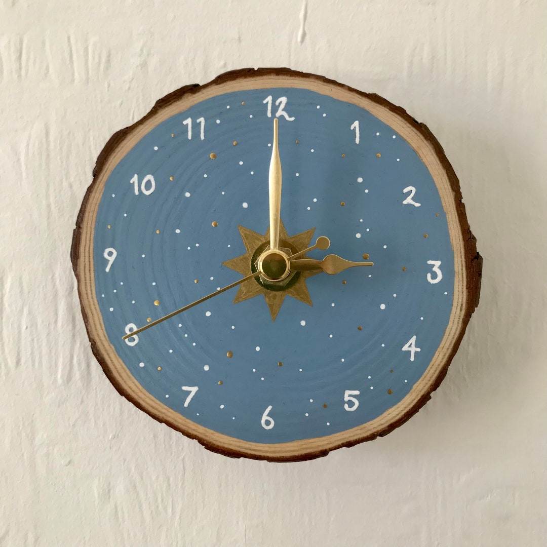 Blue Star Wood Slice Clock - Etsy