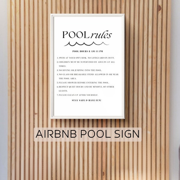 Panneau de règles de piscine personnalisable Modèle modifiable moderne pour la location Airbnb VRBO Décor de piscine élégant Superhost Règles de bain à remous Location de vacances