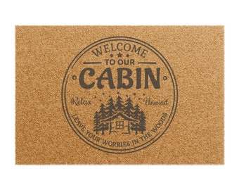 Cabin Doormat  |  Welcome to Our Cabin  |  Vacation home, AirBNB cabin rental, cabin decor
