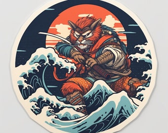 At StickersagaDesigns we design stickers that fulfill your needs. This sticker is about a samurai wild cat called Hanzo the Whiskered Ronin