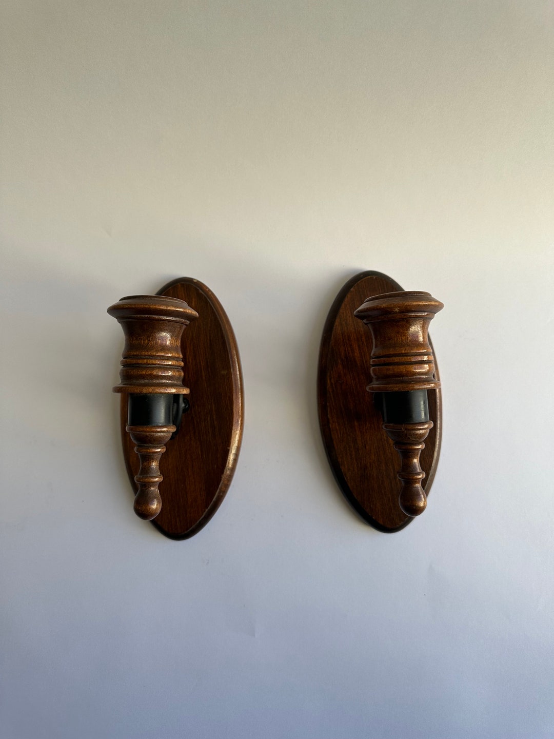 Vintage Candlestick Wall Sconces Set of 2 Wood and Metal Etsy