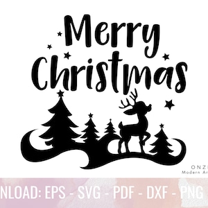 Feliz Navidad árboles Svg / Feliz Navidad signo Png, Familia de renos Svg / Reno Feliz Navidad, Santas Reno Svg / Pinos Svg