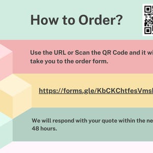 May include: A graphic with the text "How to Order?" and instructions to use a URL or QR code to access an order form. The URL is provided, along with a statement about a 48-hour response time.