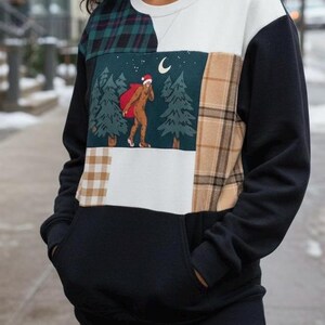 Patchwork Upcycle Reworked Oversize Christmas Bigfoot Sweater S/M