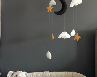 Mobile pour bébé en feutre lune et étoiles | Décoration de chambre d'enfant | Cadeaux baby shower