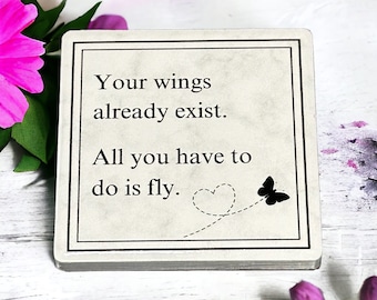 Citaat vlinder: keramische magneet, aanmoedigingscadeau voor haar, handgemaakt