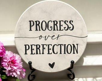 Keramische onderzetter Progress Over Perfection: motiverend bureaudecor