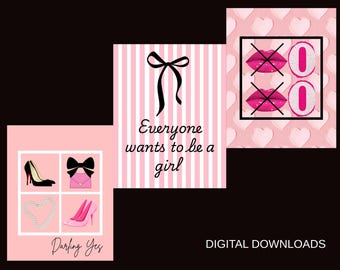 Coquette Wall Art Set – Girly Pink Room Decor (Digital Download)