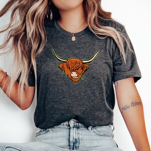 T-shirt vache Highland dessin animé, chemise ferme, t-shirt ferme, chemise vaches, chemise vache, t-shirt vache, chemise rurale, chemise vie à la ferme, cadeau ferme