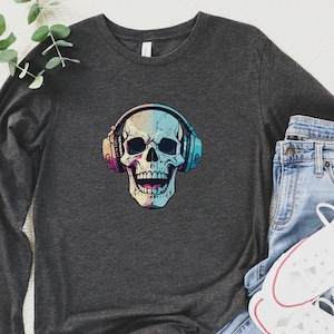 Skull Shirt, Custom Skull Shirt, Custom Skeleton Head Shirt, Skull Long sleeve shirt, Funny Shirt, Long sleeve shirt, Gift for Her or Him