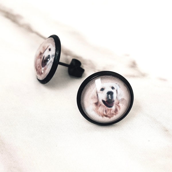 Personalized Photo Earring For Pet Lover Custom Dog Stud Earring For Fiancé Cat Earring For Men Memorial Jewelry For Grandma Gift For BBF