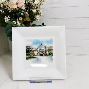 Custom House Sketch Ceramic Plate Personalized Office Desk Plate with Custom Painting New Homeowner Gift Personalized House Drawing Plate