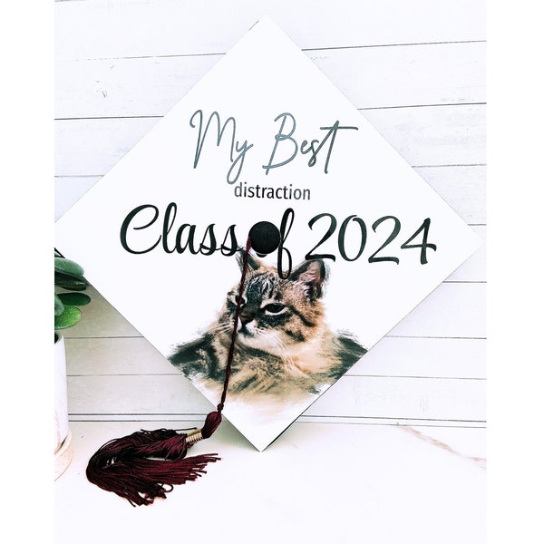 Custom Cat Photo Graduation Cap Topper Decoration Gift For Class of 2024 Pet Lover Graduates Pet Photo Grad Cap Topper Gift for Dog Mom