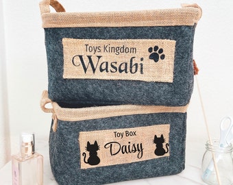 Personalized Cat Toy Basket Cat Lover Foldable Storage Box Pet Toy Organizer Cat Name Sign Basket Gift for Pet Owner Pet Accessory Box