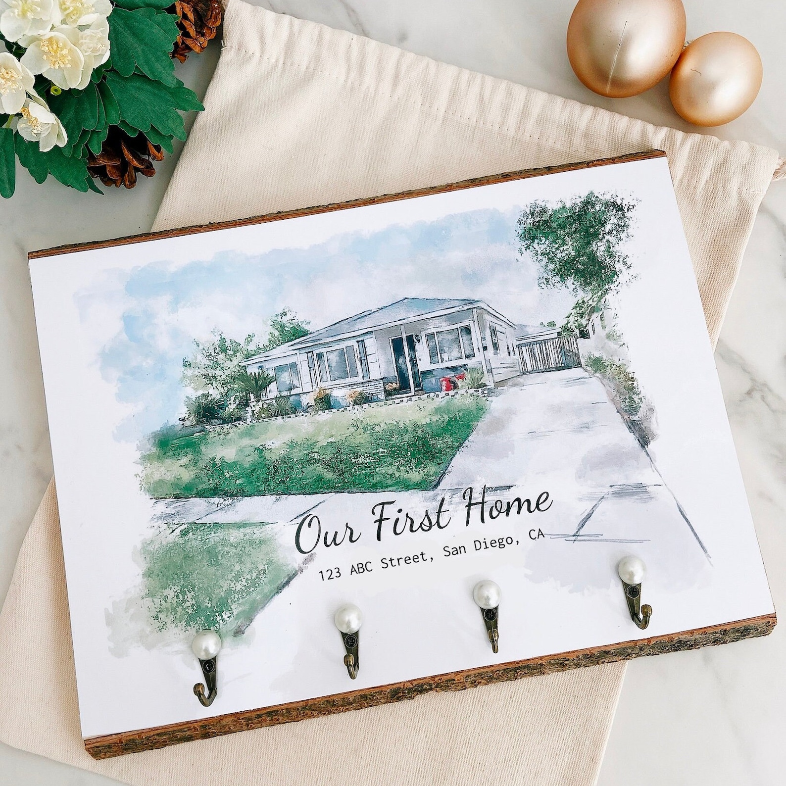 Custom House Sketch Key Holder Personalized Key Rack for Wall With ...