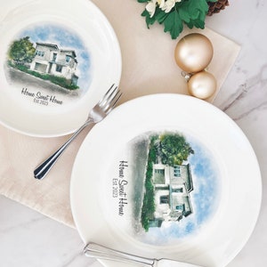 Custom House Sketch Ceramic Plate Personalized Office Desk Plate with Custom Painting New Homeowner Gift Personalized House Drawing Plate