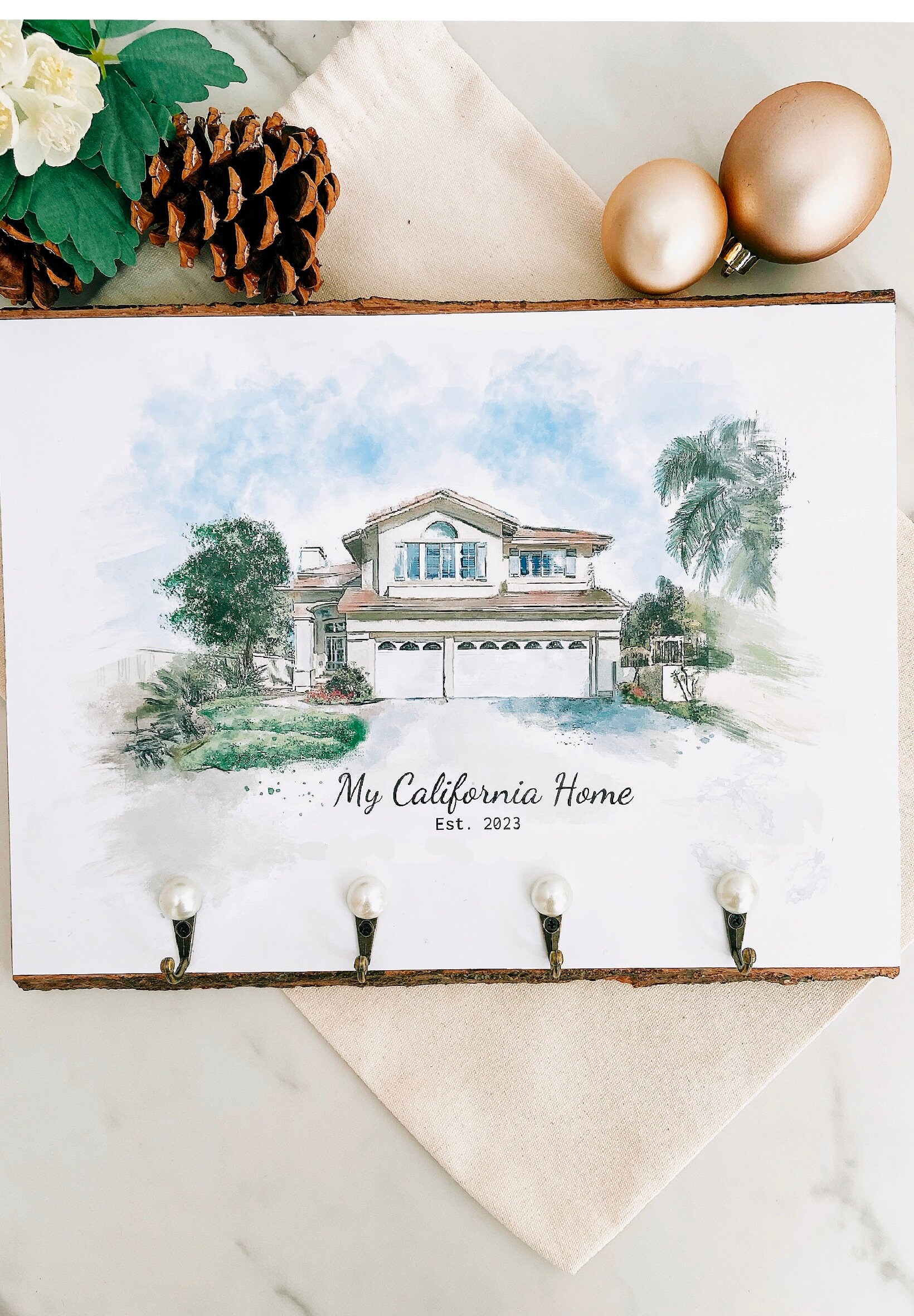 Custom House Sketch Key Holder Personalized Key Rack for Wall With ...