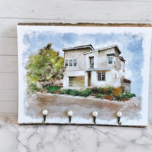 Custom House Sketch Key Holder Personalized Key Rack for Wall With ...