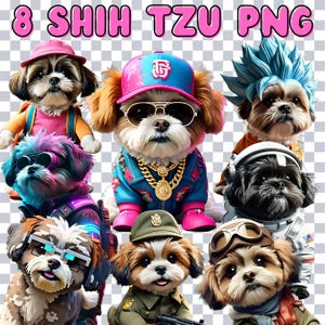 Cute Shih tzu Dog Clipart PNG photos, Funny Animal images, Shitzu for Sublimation, Colorful Transparent Background 300dpi High Resolution
