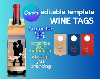Wine Tag Label Template, Canva Editable Liquor Bottle Neck Label, Greeting Card, Personalised present, Complimentary Gift items, Printable
