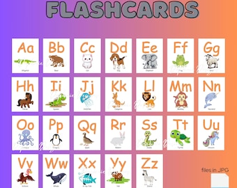 Alphabet Flash Cards, Printable Letter Flashcards, , ABC Learning Tool for Preschool & Homeschool Activities, Montessori Materials
