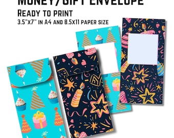 Birthday Gift Money Envelope Printable, Kids Cash Present, DIY Cash Holder, Gift Voucher Pocket, Customized Stationery, Digital Download