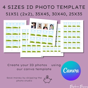 ID カード写真 Canva テンプレート – 使いやすい、マルチサイズ、A4 およびレター用紙に印刷可能、プロフェッショナル テンプレート、ID カード写真
