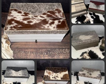 Western Cowhide and leather jewelry Boxes. genuine hair on hide and leather. Great gifting for her,birthdays and Christmas and Mother’s Day