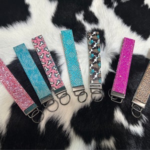 Western/Cowgirl faux leather Key fobs keychains/wristlet keychain/ stocking stuffer