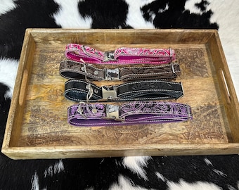 Genuine leather embossed Dog collars size large 15”-24”