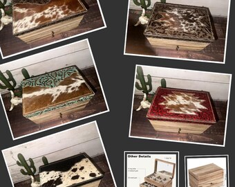 Cowhide Leather Jewelry Box: 3-Layer Western Style