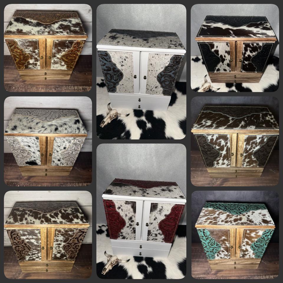 Western Cowhide and leather jewelry Boxes/Large wooden leather cowhide jewelry box/gifting for her/birthdays/ Christmas and Mother’s Day